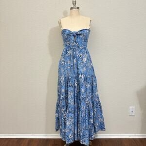 HOUSE OF HARLOW Maxi Dress Blue Floral Bow Tie Front Tiered Fairy